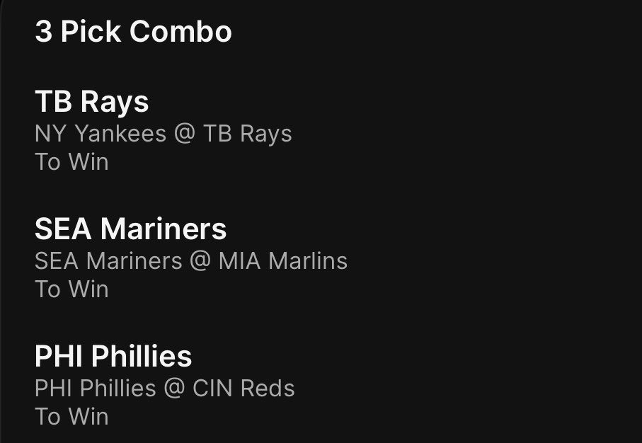 PlatLocks's tweet photo. MLB Moneyline Plays of the Day 7/9 🔒 

-Rays ML
-Phillies ML
-Mariners ML

1U each / .5U on the Parlay https://t.co/VfTkKVXuyn