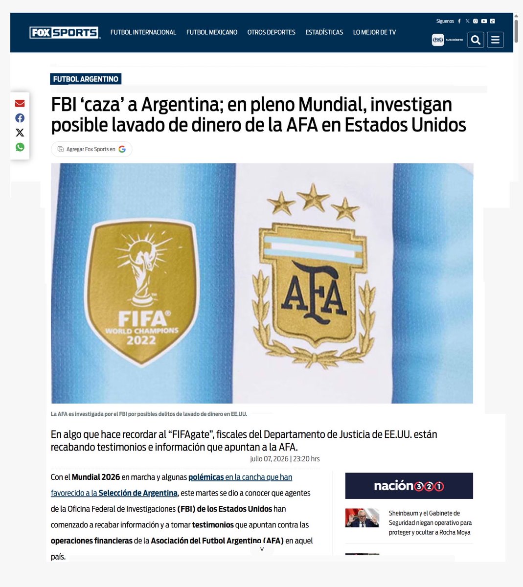 AlainGuerr55720's tweet photo. @messirvee371572 @EnsedeCiencia En este caso quien desinforma sería -La Nación, Fox y Cadena 3, Julio 2026, actualízate , no se pone en duda la capacidad de La selección de Argentina solamente la credibilidad y quien está detrás de quien organiza, enhorabuena campeones. https://t.co/WeDulB6aSa