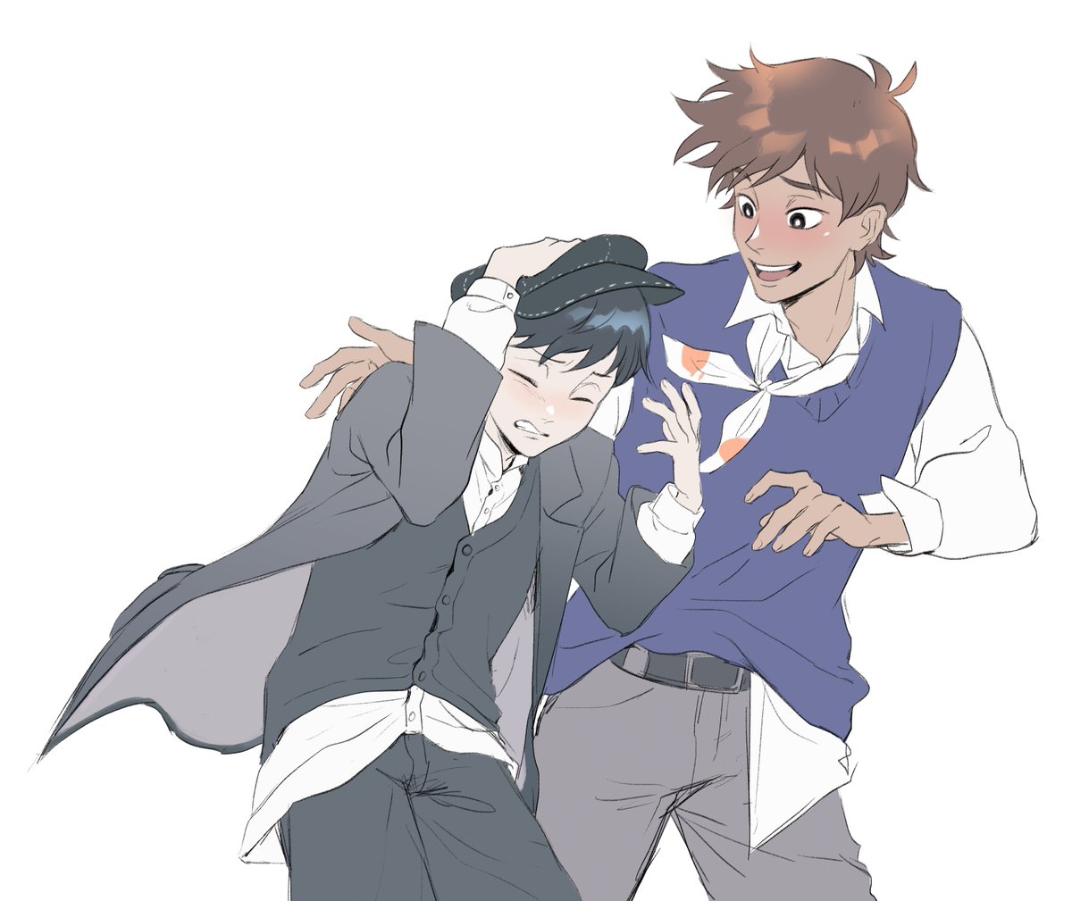 Ryuichirou64665's tweet photo. why is it so windy?? (hero is making sure sunny doesn't fly away) https://t.co/5gR5TK5Jyg