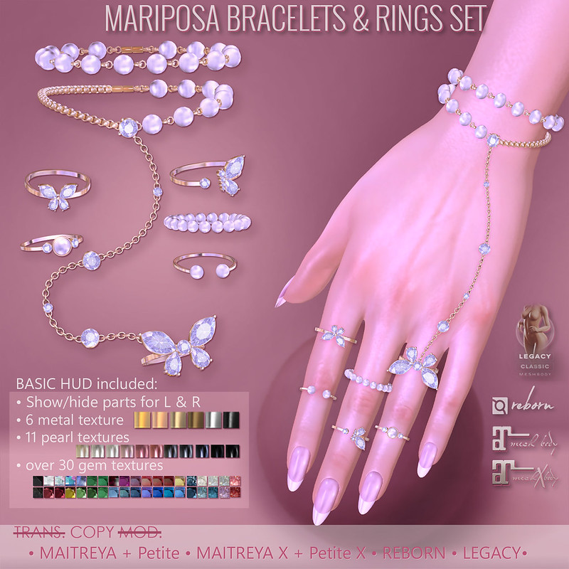 KawaiiFeedSL's tweet photo. AvaWay: Mariposa Bracelets & Rings Set @ Summer Fest〡Taxi: https://t.co/kFWaXOhKJ2
#SecondLife #AvaWay #SummerFest #Secondlifeevent #Secondlifecontent #KawaiiFeed https://t.co/ymL9oxc7Ta
