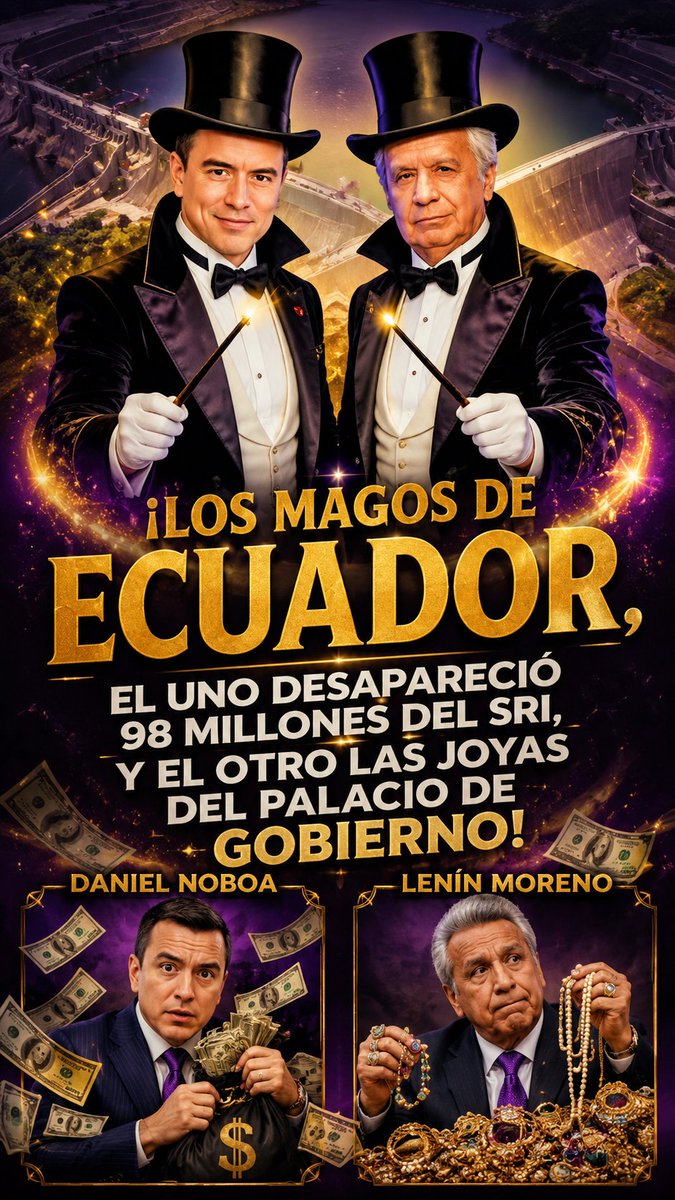 SRacines80's tweet photo. Ahora tenemos Presidentes #Magos el uno desapareció las joyas del museo de Carondelet y el otro más de 98 millones del SRI.

Que te hicieron Patria amada 😢

#VamosARecuperarLaPatria
#HastaLaVictoriaSiempre

@MashiRafael
@GabrielaEsPais 
@RC5Oficial https://t.co/seMNexgY47