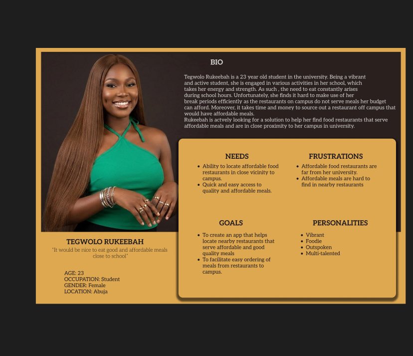 tessa_sec's tweet photo. Upskill 26: Pt 6
6th week into @genesystechhub #uiux track featured intro to User Journey maps(UJM), sitemaps and User persona. Our task was to create a mobile app to help students find affordable meals near campus,to design a user persona, sitemap &amp;UJM as well. https://t.co/8qRQPnPaRD