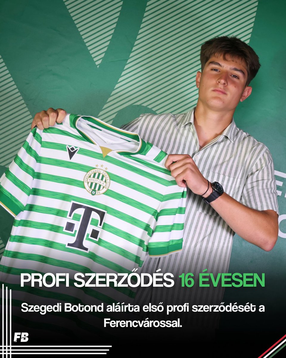 FutureBallersHU's tweet photo. 🟢🚨Talent Alert: 16-year-old Szegedi Botond has signed his first professional contract with Ferencváros.✍️

The forward scored 14 goals in 25 U16 appearances last season, while also making his U17 debut with 2 goals in 3 games.🔥

A regular for Hungary’s youth national teams. 🇭🇺 https://t.co/l6nYqQlzg4