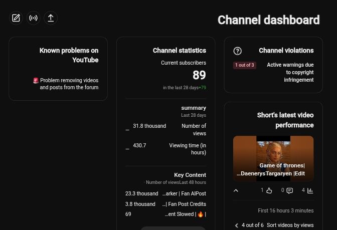 AtefBen35525's tweet photo. @TeamYouTube @TeamYouTube Hello, I am facing an issue with my channel dashboard where it shows a copyright warning and some forum post removal issues. Could you please help me review this and guide me on how to resolve it? Thank you! https://t.co/yptucE63qJ