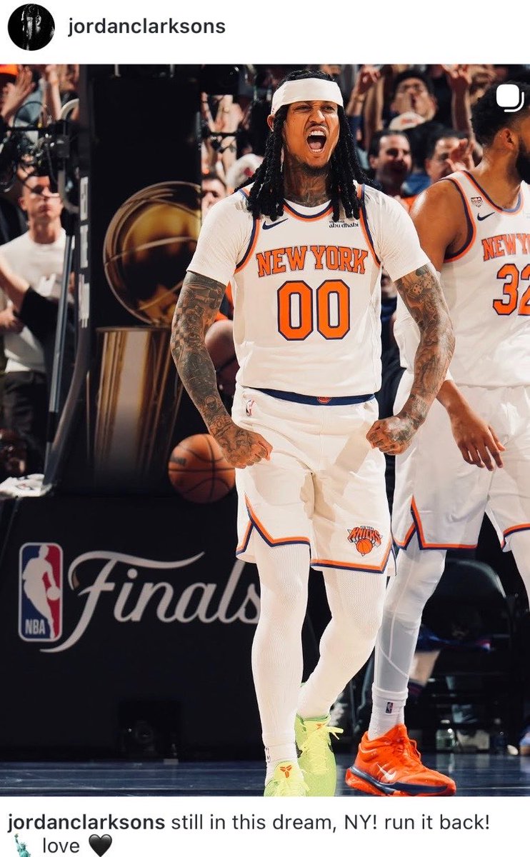 NBA_NewYork's tweet photo. Jordan Clarkson on IG: “Still in this dream, NY! run it back! 🗽 love 🖤” https://t.co/DtRpMIxC6Q
