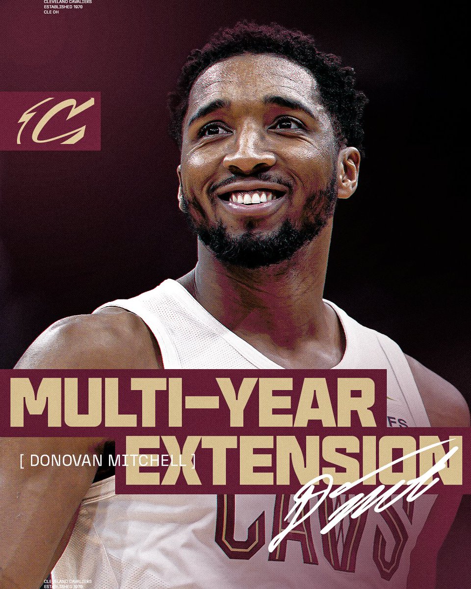cavs's tweet photo. OFFICIAL: Donovan Mitchell has signed a multi-year extension to stay in Cleveland. #LetEmKnow 

FULL DETAILS: https://t.co/gurZu5qRwC https://t.co/6cGwY9WAwy