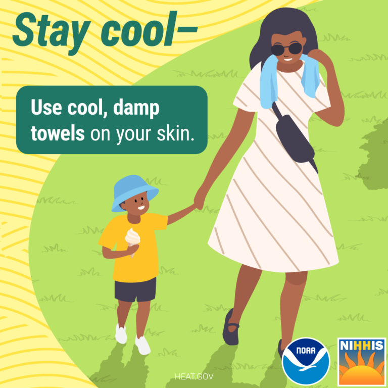 HeatGov's tweet photo. Spending time outdoors this summer? Take steps to prevent heat-related illness! 

Make sure you take frequent breaks in air conditioning 🏢, rest in shady areas 🌳, and cool yourself off with cold, damp towels.💧 

Find more #HeatSafety information on https://t.co/NNbzaTs6e5. https://t.co/auffxrBpzB