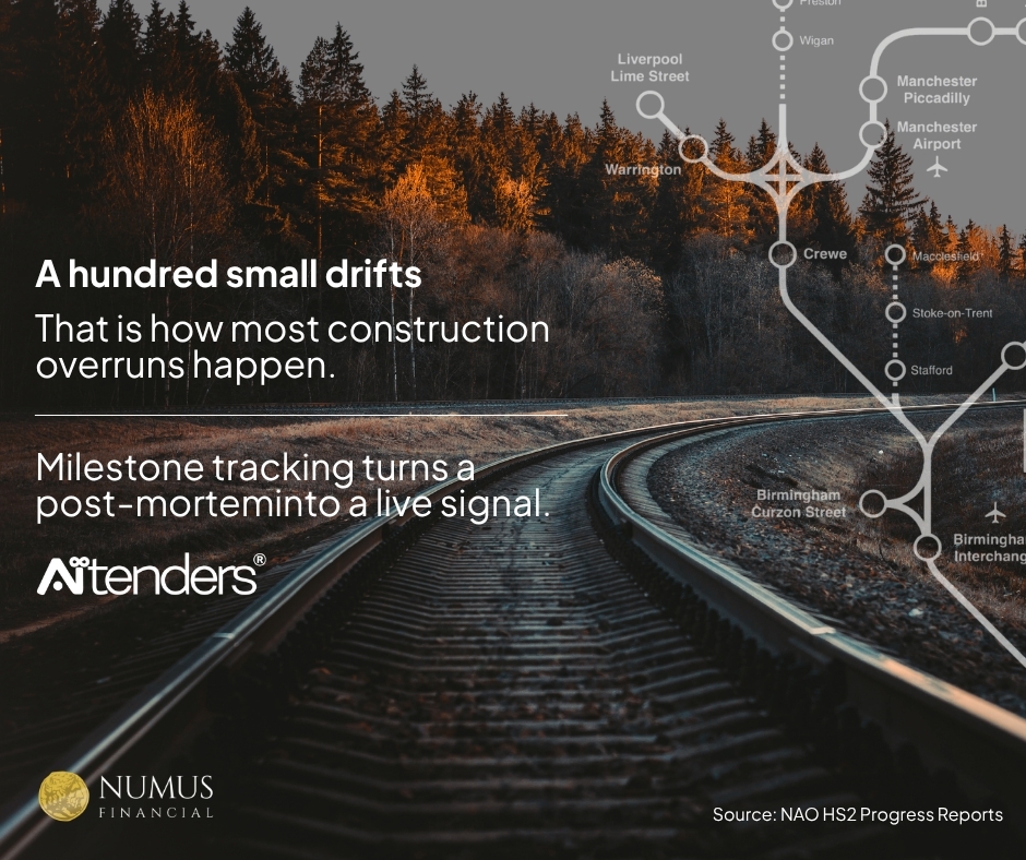 NumusFinancial's tweet photo. HS2 is what happens when requirements drift and obligations go untracked at scale.

That pattern is common across complex infrastructure projects.

The margin is protected by platforms that surface the drift during execution, not after.

https://t.co/jUwUaZ791X https://t.co/SKT79hM2MA