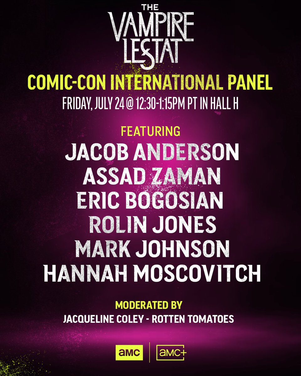 AMCsAnneRice's tweet photo. The vampires are returning to San Diego.

Join us at @Comic_Con International for the official #TheVampireLestat panel, moderated by @rottentomatoes' Jacqueline Coley (@thatjacqueline), July 24 starting at 12:30pm PT in Hall H. #SDCC26 https://t.co/A0MnNIOin2