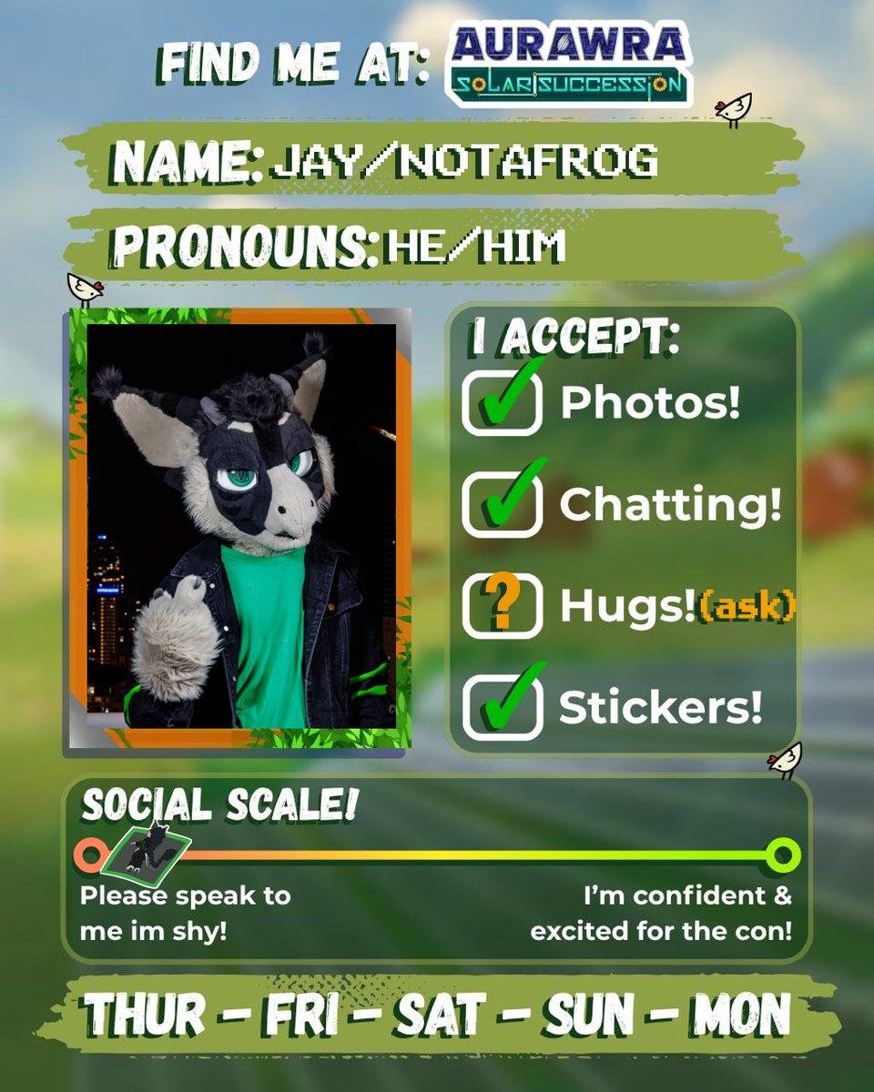 notafrog_Jay's tweet photo. Find me at @Aurawra_con this month if you want, Idk, or don't, your choice really.

Do not do the following pretty please🥺
- Touch me or my suit (including headpats go away)
- Get up in my grill (REALLY close to me) randomly
- Pull my long-ass tail https://t.co/nrsR17cPwR
