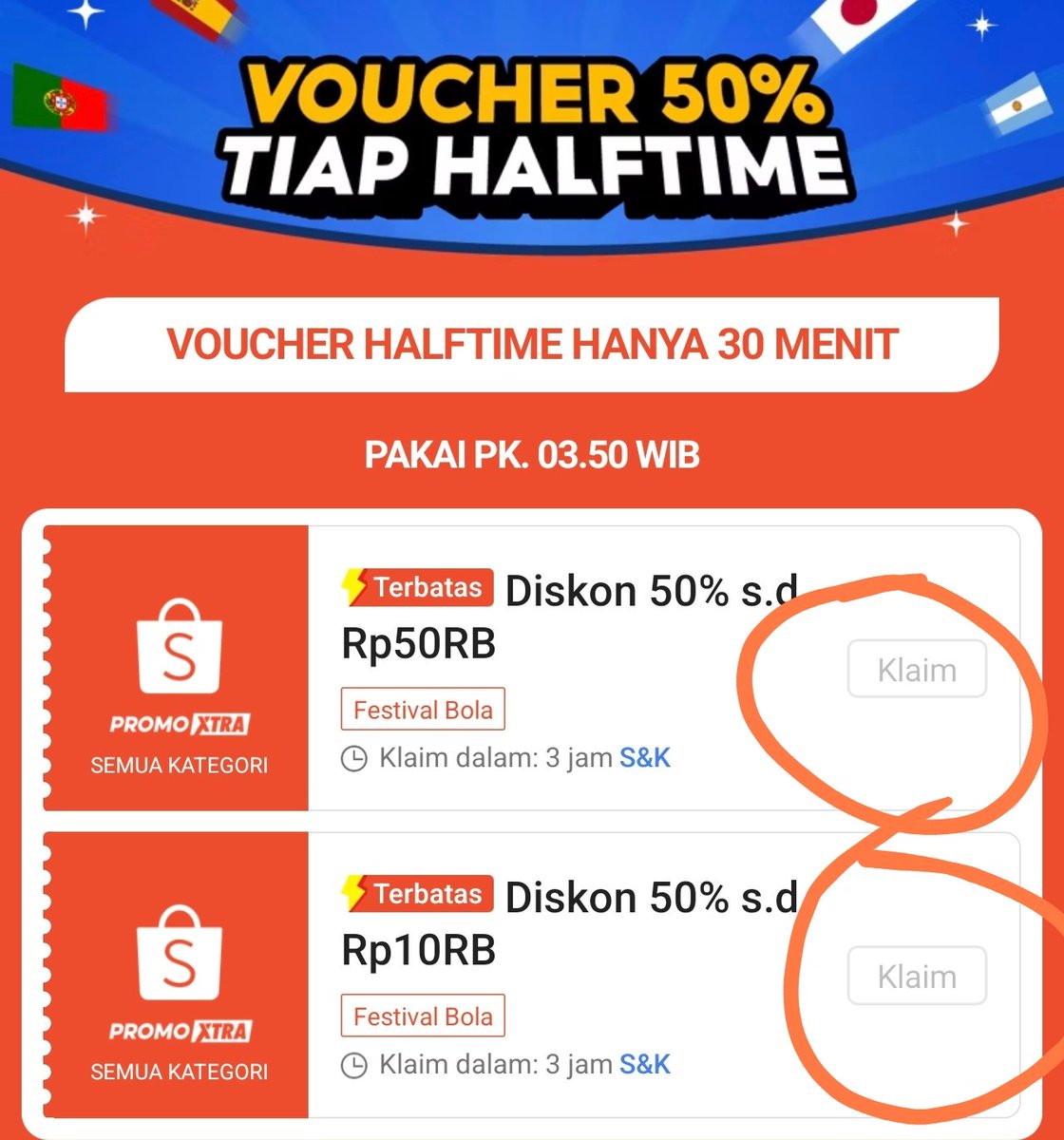 kimmyexp's tweet photo. yeah beneran harus claim dadakan nanti ga kaya kemaren 😀🗿

DISKON 50% 50RB ⏱️03:50

📍 minbel 50RB
📍all produk bertanda XTRA
(star seller & shopeemall)
📍 berlaku cuma 30menit sejak claim

claim tanpa refresh nanti👇🏻
https://t.co/Ov1r1IV5SK
tinggal klik tombol abunya

siapin produknyaaaa dari sekarang, biar gercep...... smoga ga goib😭

warnya kaya di record bawah👇🏻