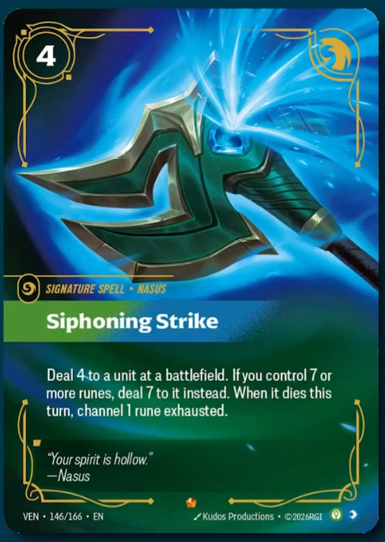 RiftboundReport's tweet photo. Nasus' Legend, Signature Overnumber &amp; Signature Spell have been revealed by @goodtimesociety!

#RBVendetta https://t.co/883DwES3Ht