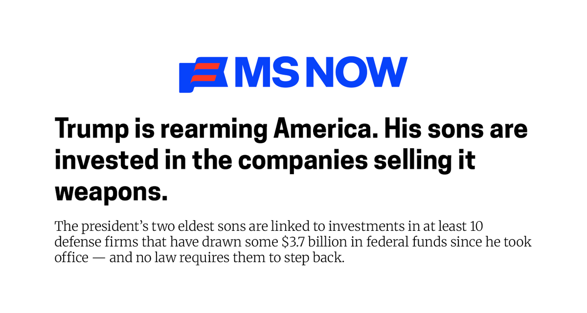 RepJasonCrow's tweet photo. Trump’s sons are getting more federal contracts.

That’s billions of your tax dollars padding their pockets, not yours.

More war in the Middle East means more money in the pockets of the Trump family.

https://t.co/CDzhSWLEtl https://t.co/8umabI9ZJu