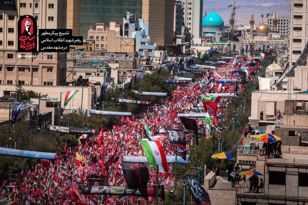sayednikhat29's tweet photo. Scenes from the massive turnout of mourners in Mashhad at the historic funeral procession of the pure body of the martyred Leader of the Islamic Revolution and his martyred family members. 
July 9, 2026
#wemustrise https://t.co/YogzGrHpmZ