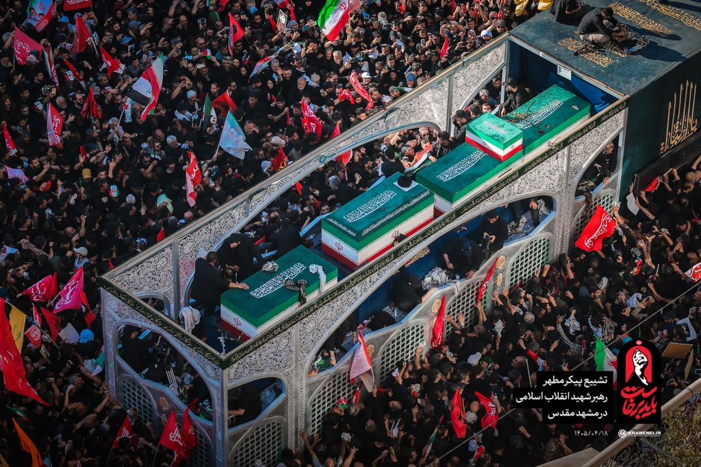 sayednikhat29's tweet photo. Scenes from the massive turnout of mourners in Mashhad at the historic funeral procession of the pure body of the martyred Leader of the Islamic Revolution and his martyred family members. 
July 9, 2026
#wemustrise https://t.co/YogzGrHpmZ