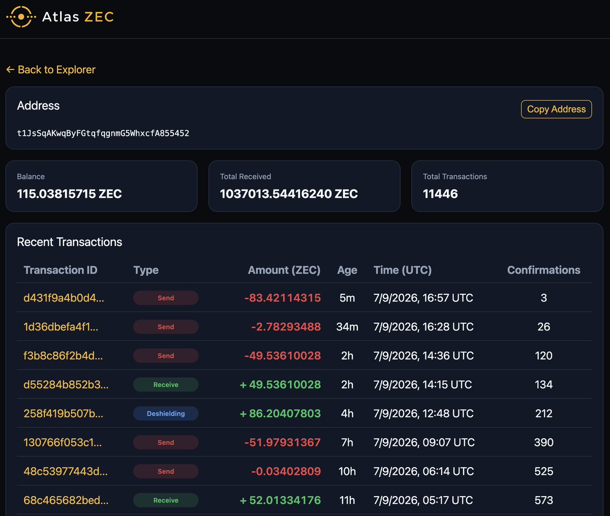 atlaszec's tweet photo. Exchanges! Power users! Consider how your ZEC transparent address is viewed on chain. 

Check out how it looks on https://t.co/2DubejUvFJ https://t.co/2FkUYavcv8