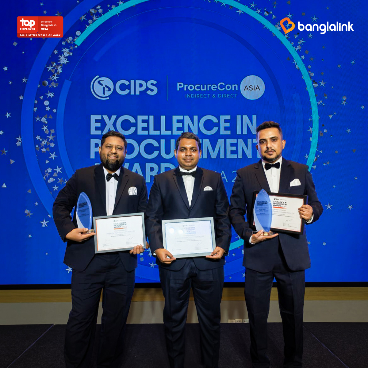 VEONGroup's tweet photo. Congratulations to the Banglalink procurement team on multiple wins at the CIPS Asia Excellence in Procurement & Supply Awards 2026 in Singapore, recognising sustainability, innovation and operational excellence.

Responsible procurement sits at the heart of how VEON operates. Our sustainability agenda treats supply chain conduct, ethical sourcing and the wellbeing of workers across our value chain as fundamental to sustainable value creation.

Proud of the team. Creating a better life for all, across every link of the chain.

@banglalinkmela