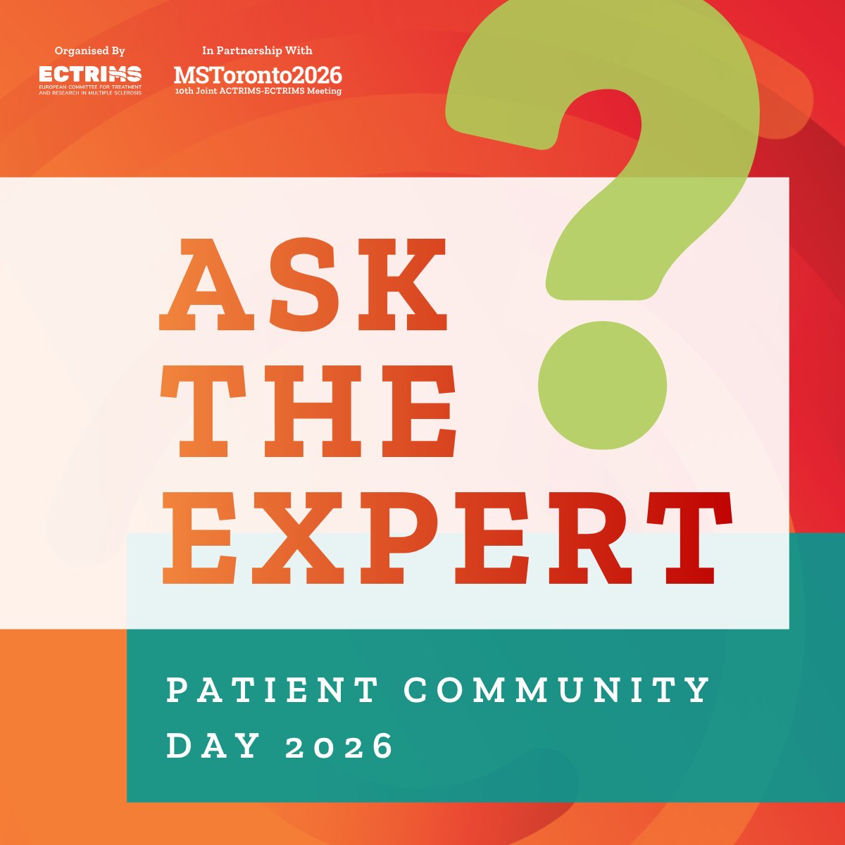 ECTRIMS's tweet photo. 🌍 Our Ask the Expert session at Patient Community Day on 23 Oct invites people living with MS, their carers, and all MS advocates to get answers to their questions directly from leading MS experts. 

Learn more about Patient Community Day and how to join us in-person in Toronto, or online from anywhere in the world. 

Register today ➡️  https://t.co/kXo9UCGpWp