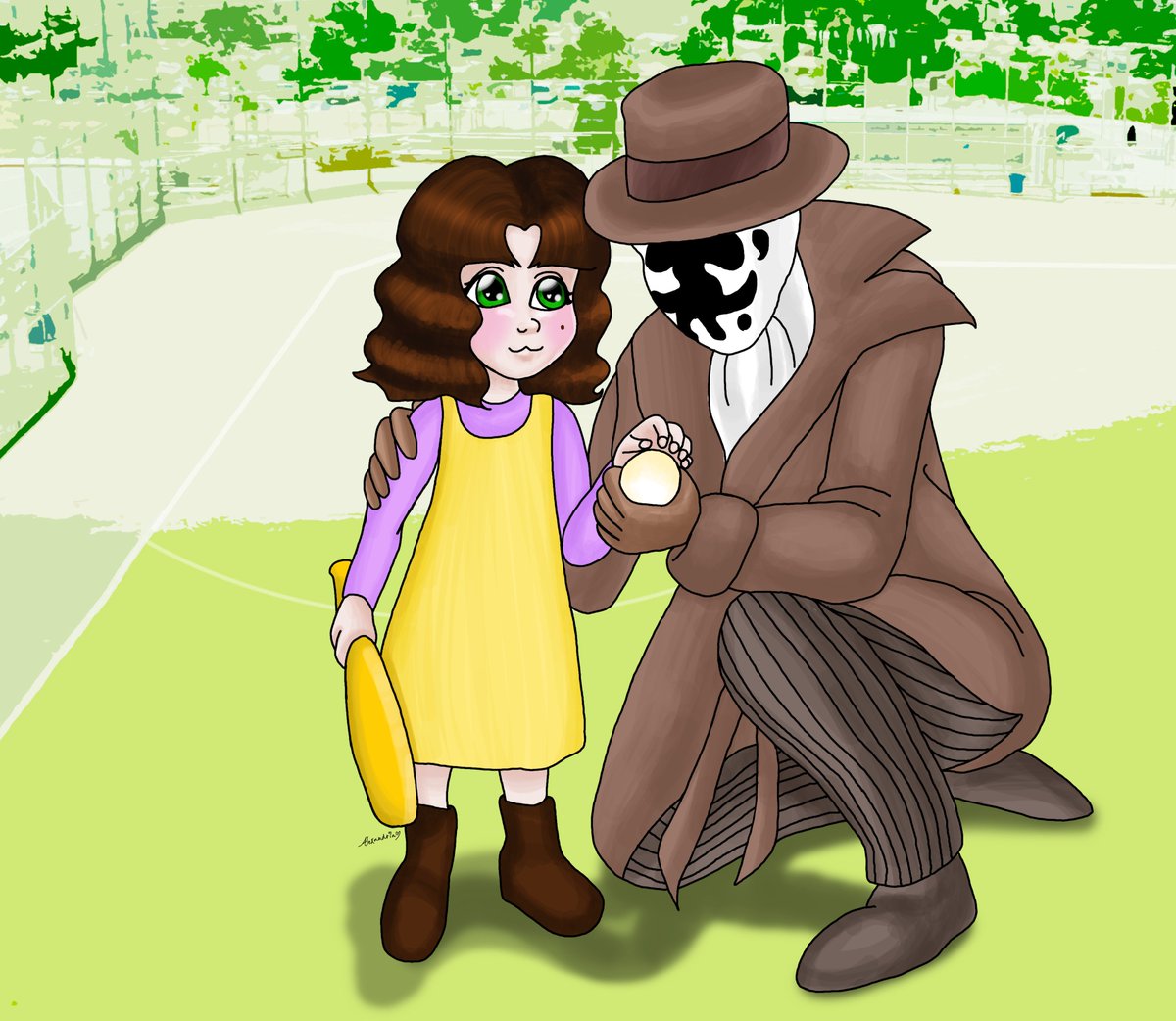 LunarArtist's tweet photo. Melody Bijou and Rorschach playing Wiffleball https://t.co/UKpzImnxSR 

#LittleCrowGoblins #MyArt #Art #OriginalCharacter #OriginalCharacters #OCart #OCartist #Children #ChildrenArt #Karasu #鴉 #幽遊白書 #YuYuHakusho #Rorschach #Watchmen https://t.co/ihk1JT6eSl
