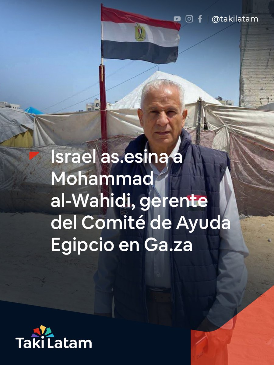 TakiLatam0's tweet photo. 🔴 El régimen israelí ha ases.inado a Mohammad al-Wahidi, el gerente del Comité de Ayuda Egipcio en G4za. El ataq.ue tuvo lugar una hora antes de que comenzara el partido de la Copa del Mundo de Egipto.

👉 El comité había estado organizando proyecciones públicas de los partidos de la Copa del Mundo para familias desplazadas en toda G4za.

📌 En el ataq.ue también mur.ieron otros dos palestinos, entre ellos un menor de edad, mientras que varias personas resultaron heridas, según Arabi Post.

🖤 Con ello, el número de fallecidos por ataq.ues israelíes en toda la Franja de G4za durante ese día ascendió a seis, en medio de viola.ciones al alto al fuego.

#TakiLatam