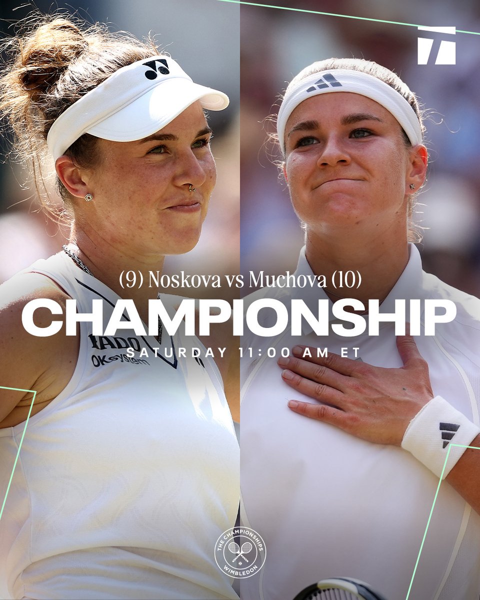 TennisChannel's tweet photo. IT'S AN ALL CZECH AFFAIR IN THE WIMBLEDON FINAL 🤯 🇨🇿

Linda Noskova will face Karolina Muchova this Saturday on Centre Court! 

A new Grand Slam champion will be crowned 👑 

#Wimbledon https://t.co/mUAKlxMIHD