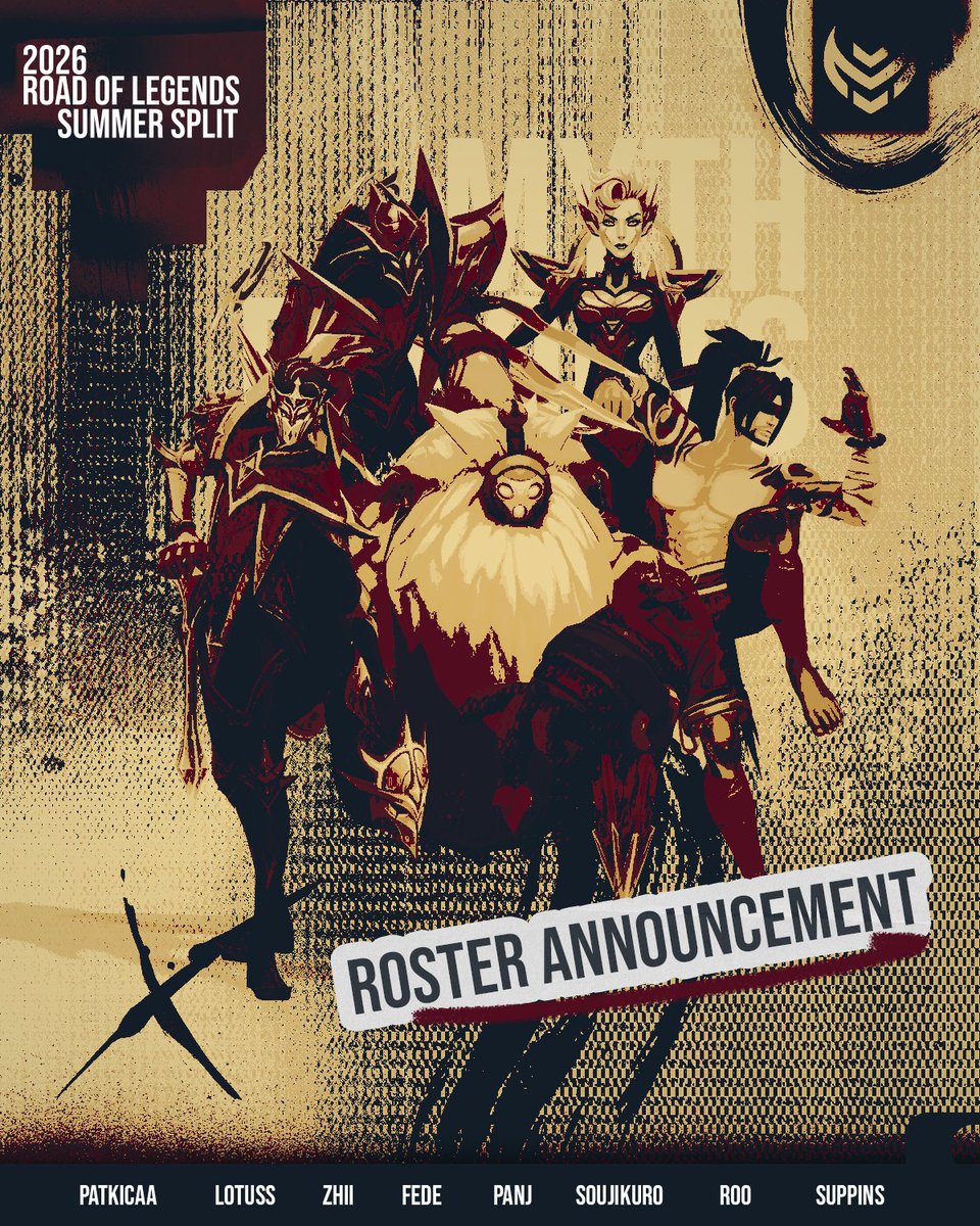 Myth_NL's tweet photo. We proudly present the @RoadOfLegends  @LeagueOfLegends roster for the upcoming split!

Top : @APatkica 
Jungle : @JungleLotuss 
Mid : @Zhii_LoL 
Adc : @F3Deric00 
Support : @PanjLoL 

Head Coach : @RootheGod 
Assistant Coach : @Supp_Ins 
Team Manager : @SoujiKuro

Time to shine! https://t.co/YLAsdcERRv