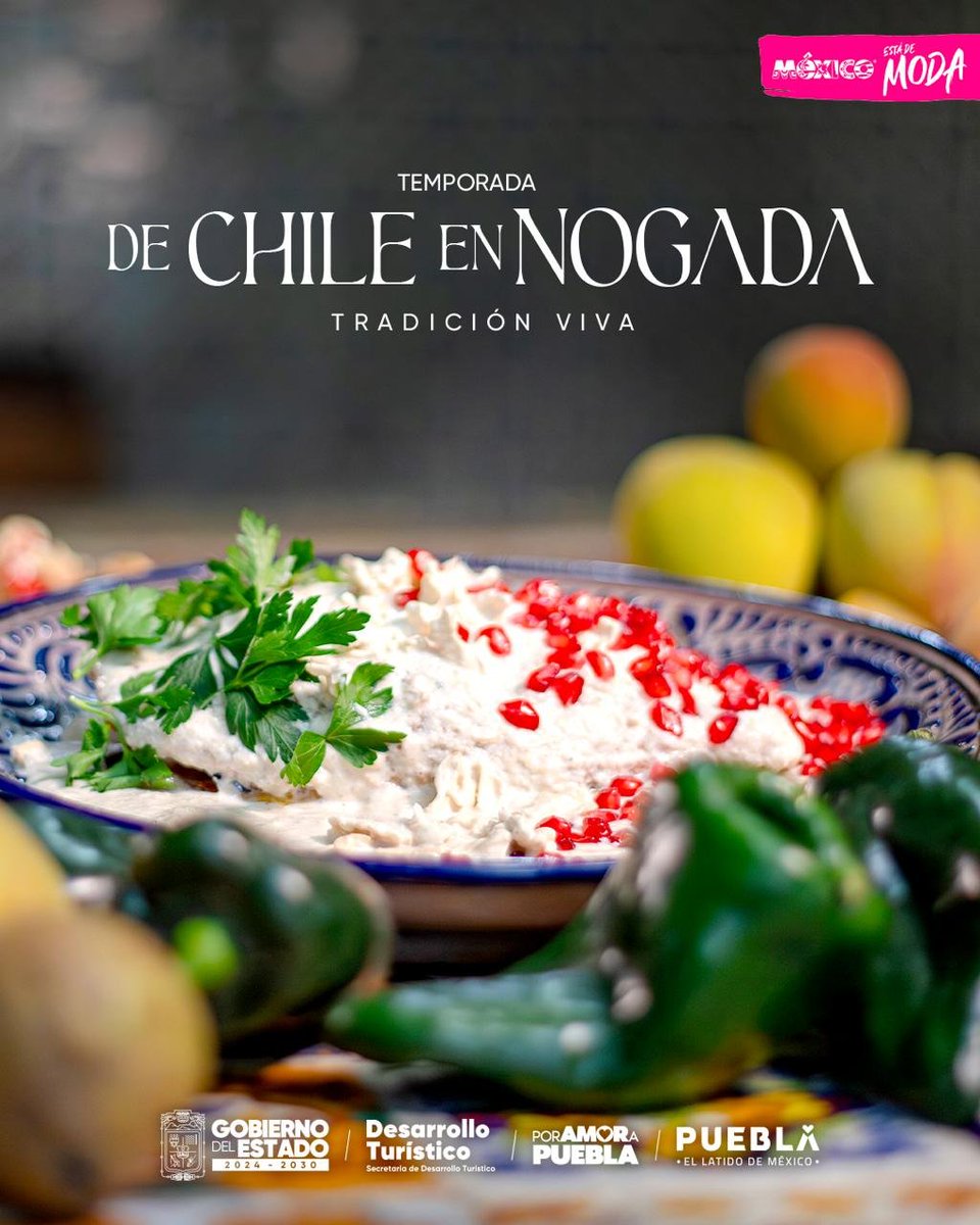 CCLGobPue's tweet photo. ✨🍽️ El Chile en Nogada es símbolo de identidad, cultura y orgullo para Puebla.

Durante esta temporada, el @Gob_Puebla promueve el valor de nuestras tradiciones y el legado gastronómico que da reconocimiento a nuestro estado.

#PorAmorAPuebla https://t.co/904146RwKl