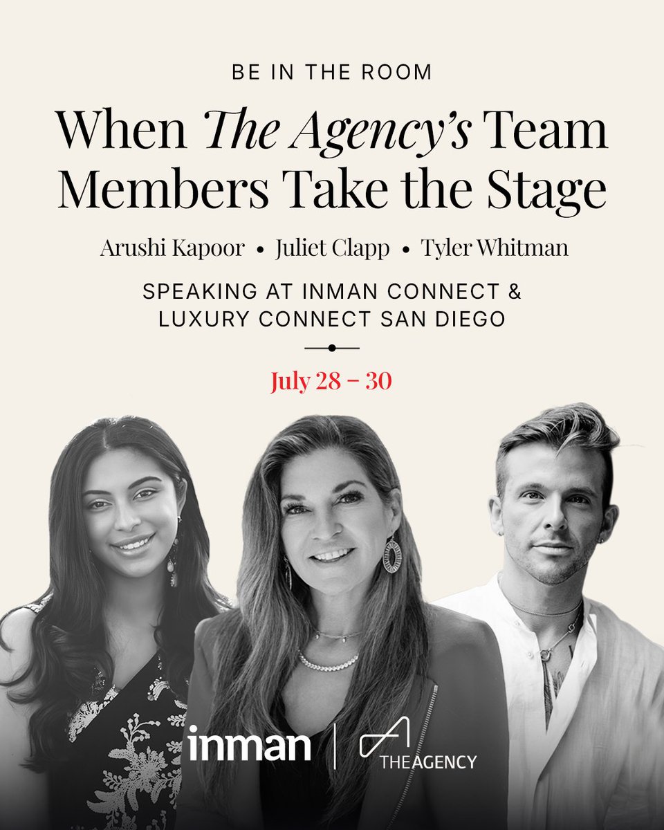 TheAgencyRE's tweet photo. Have plans for late July? Head to sunny San Diego to see three of The Agency’s own take the stage at Inman Connect and Inman Luxury Connect, running July 28- 30th at the Marquis Marriott San Diego Marina. See you there!

Register Now: https://t.co/oQK4cvZaYD https://t.co/7RcNfYTBpx