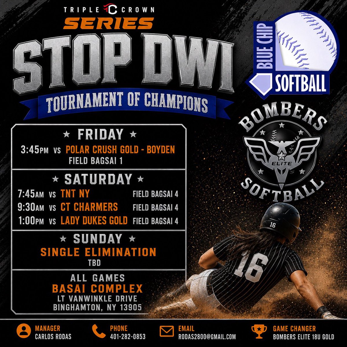 BombersElite's tweet photo. Next 🆙 for 18U Gold 🥎

Stop DWI Tournament of Champions Showcase in Binghamton, NY. 🔥

@TCSFastpitch @BluechipSoftbal @carlosrodas77 

Still plenty of uncommitted talent in this group, coaches. Don’t miss out. 👀

#BeElite #RecruitBombersElite #UncommittedTalent https://t.co/2b73zC4WW3