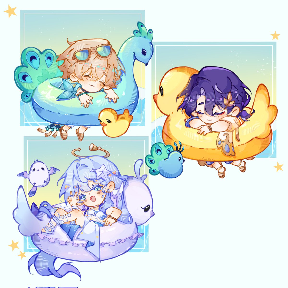 ToadsEater's tweet photo. Quick chibis! I love including Ratio OAO #Robin・Summeretto #Aventurine・Waveflair #RatioHSR #ratiorine #aventio https://t.co/Irg1JXu8uw