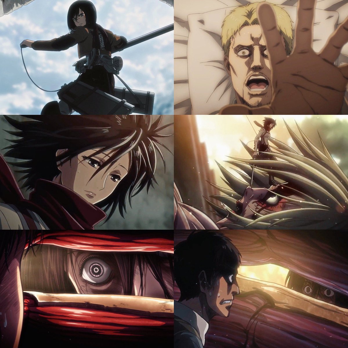 mdemoroha's tweet photo. the way mikasa really traumatized all three warriors https://t.co/ji8rkmB2gs