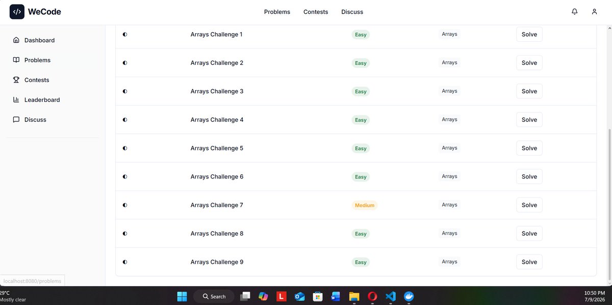 Parass227's tweet photo. Day 31 Dev Progress 🛠️

Focused on testing and validating the platform today

Done:
1) Added different types of coding problems to the database
2) Tested the complete submission flow across multiple scenarios
3) Fixed issues found during testing

#buildinpublic #webdev https://t.co/UjBxaJuNp5