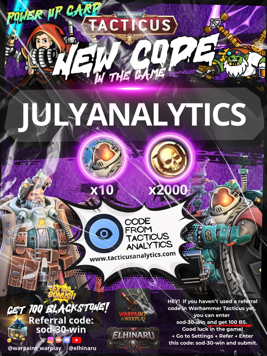 TacticusCodes's tweet photo. New Code (9 July 2026) Warhammer 40.000 Tacticus. Power up Card. #warhammertacticus #tacticus #tacticuscode #warhammer40k #wh40k #dawnofwar4 https://t.co/Ri7wR8pRZA