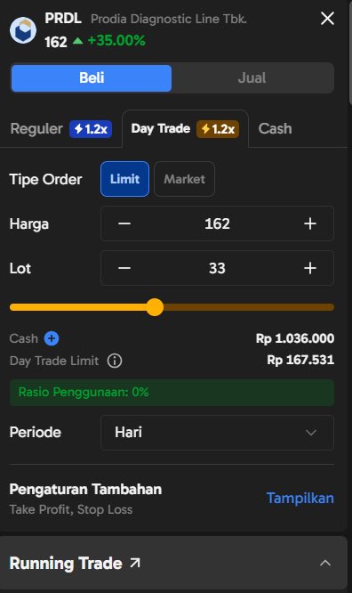 Gavendrapj's tweet photo. momentum prdl lagi dapet banget buat fast trade. langsung sikat haka manfaatin fitur day trade ajaib terminal biar eksekusi ekstracepat dan sat-set https://t.co/srM9t5p9bu