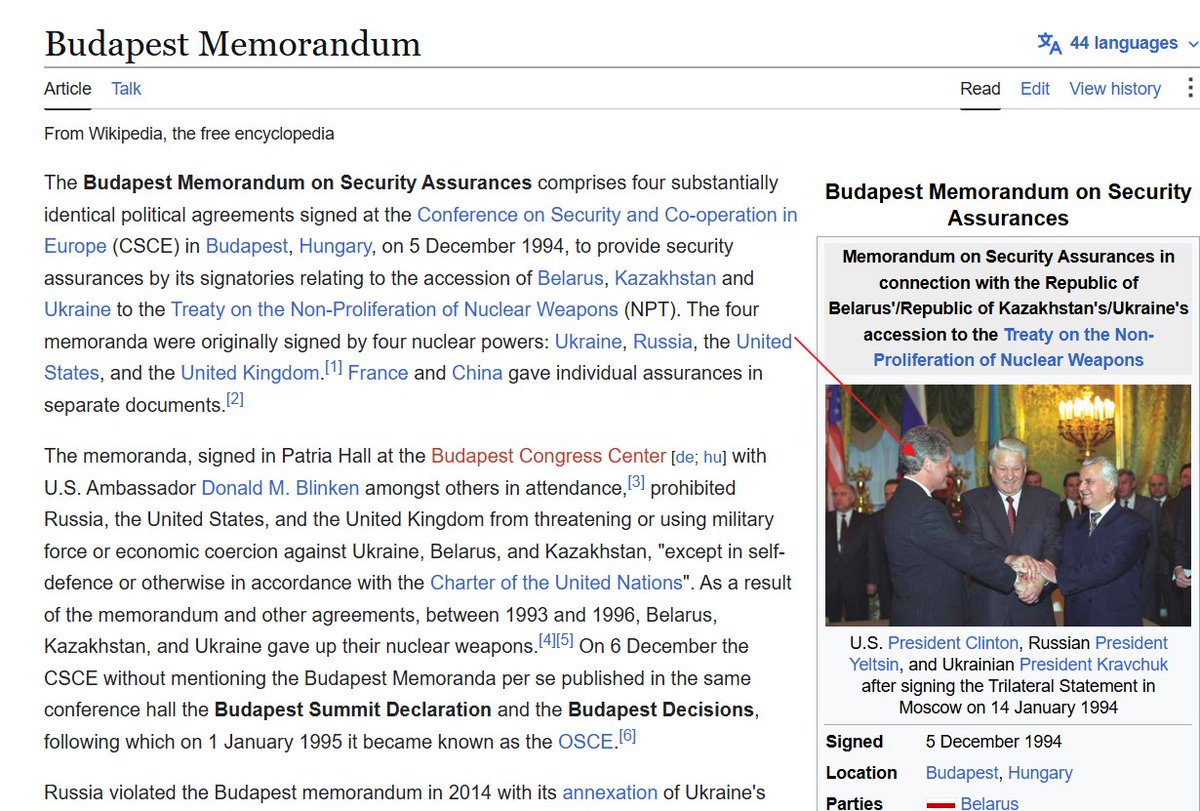 AlyashchenkoX's tweet photo. Does anybody recognize that this is the American 'nation' president on the picture?
https://t.co/3IOkxI0hLK
I urge everyone especially the fake 'maga' isolationists but in fact neoCommunists like @TheBrancaShow  to read what the Budapest Memorandum meant, who signed it and what role America played in it. I will write about Obama's role in the Annexation of Crimea shortly.

For dummies: The Budapest Memorandum (1994) played a key role as a violated security guarantee.
Ukraine denuclearized in exchange for Russia (and US/UK) assurances against threats or use of force. Russia breached it with the 2014 annexation of Crimea and full-scale 2022 invasion, eroding global non-proliferation norms and removing Ukraine's nuclear deterrent.
Clinton (US President) supported and co-signed the Budapest Memorandum.
US, under Clinton, provided security assurances to Ukraine to encourage voluntary denuclearization, alongside Russia and UK.
Keyword: assurances.