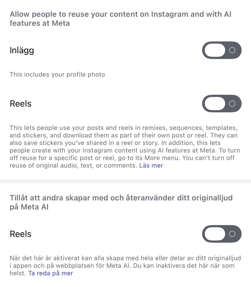 starsdiewtime's tweet photo. ‼️ if your ig has updated there is a new feature where users can use meta AI to ’create’ upon your posts
you can turn this off in ’sharing and reuse’ in settings https://t.co/hpgTTnGBKE