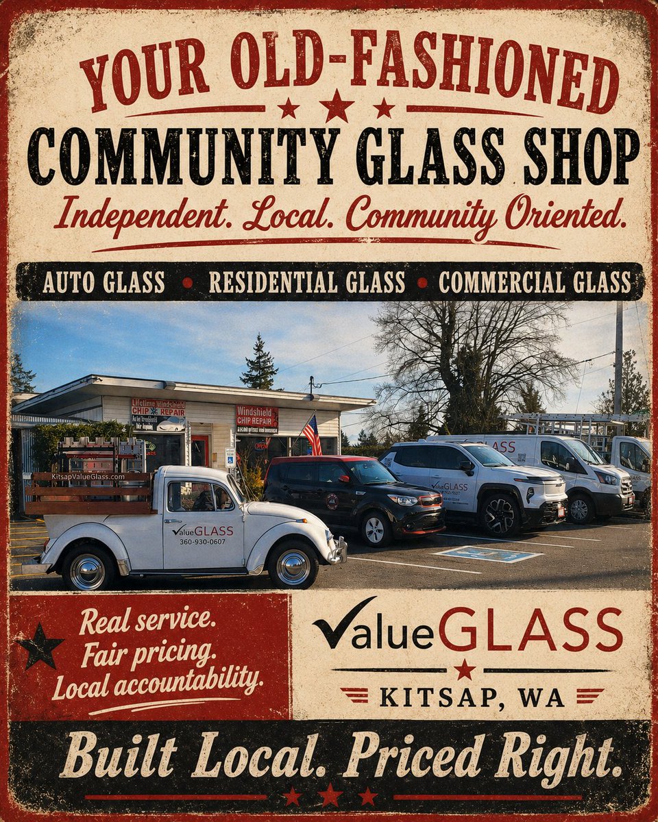 valueGLASS's tweet photo. valueGLASS, we prioritize personal service! Call us to connect with locals, not corporate call centers. Since 2014, we've served Kitsap with fair pricing & quality work. 💪 #ValueGLASS #BuiltLocalPricedRight #BestForLess #SupportLocalBusiness #KitsapCounty #VeteranOwnedBusiness https://t.co/0VNkfzVjsS