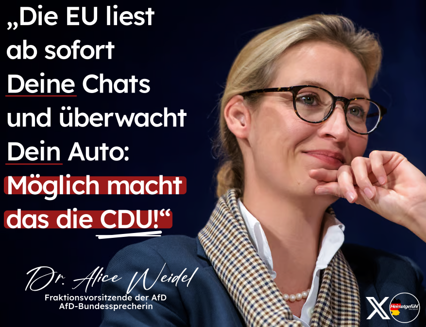HeimatliebeDE's tweet photo. Klartext von Dr. Alice Weidel! 

#Chatkontrolle https://t.co/PNoRtVD2Sw