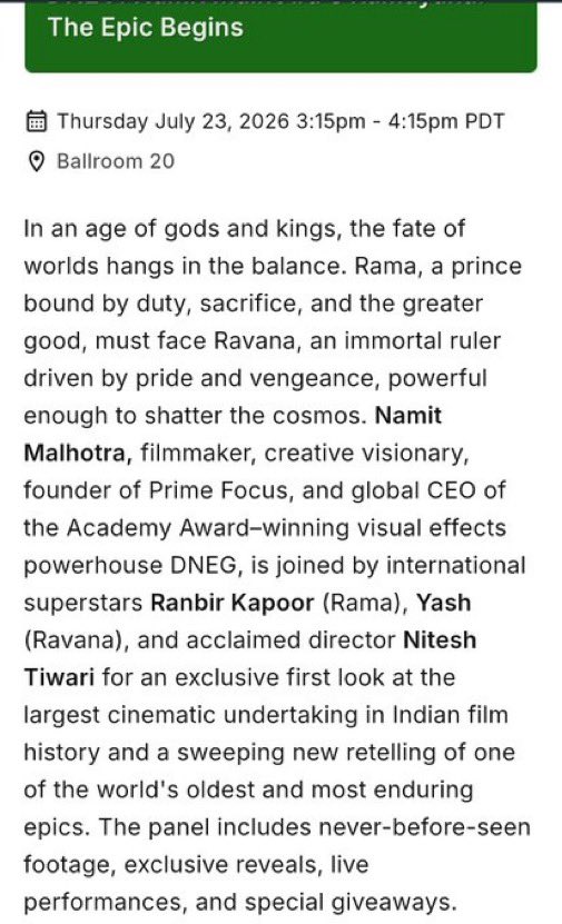 KshitizCritic's tweet photo. #Ramayana is in COMIC CON 2026 !!!!  

All the negative agenda of RAMAYANA IS NOT GOING TO COMIC CON ENDS HERE!! 

We are officially in comic con 2026 https://t.co/dxjXWy9ayK