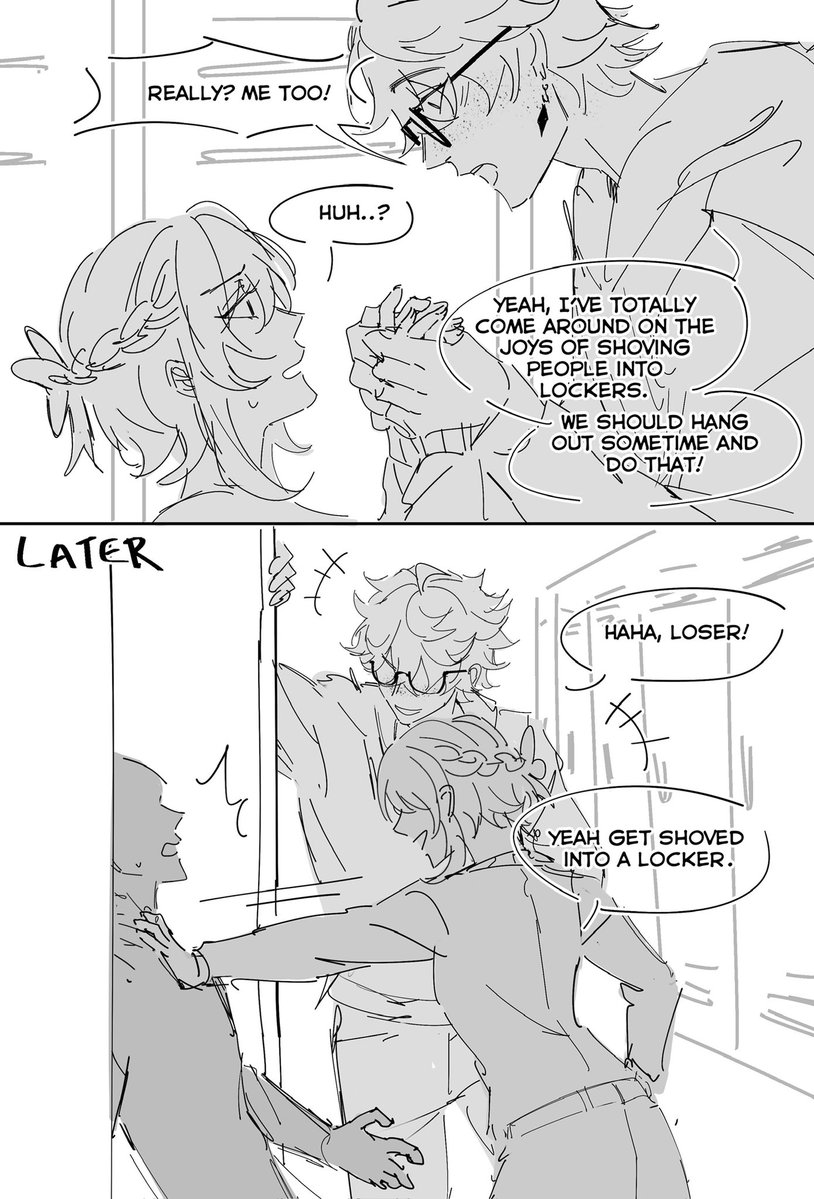 aitsuwu's tweet photo. Imagine Lumine trying to intimidate Nerdjax only to fail because he also happens to be into shoving people into lockers 

#chilumi https://t.co/2s9OJR41gW