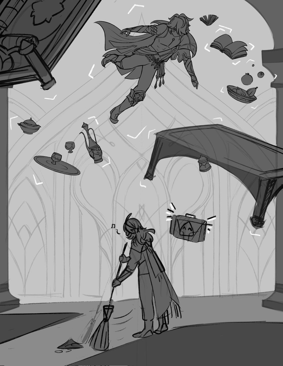 ClayQuail's tweet photo. I still can't believe my sketch from a few years ago became canon 🥹 Mehrak does help her dad with household cleaning https://t.co/xQxkv8g2Cs