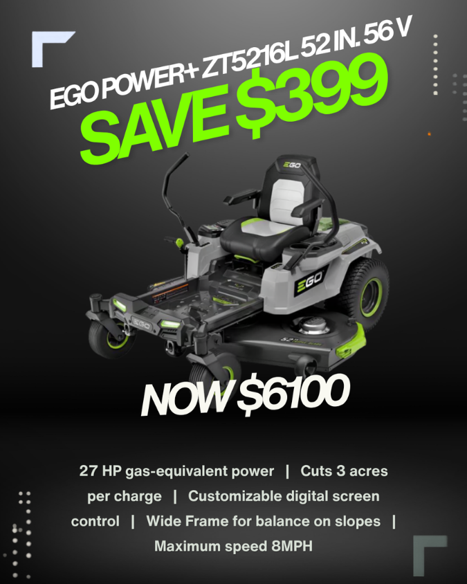 AceChapelHill's tweet photo. Huge power. Huge savings. 🤫 This $399 discount on the EGO Power+ Zero Turn Riding Mower ($6100) is an exclusive deal only at Guthrie's Ace Hardware - Chapel Hill! Don't wait—upgrade your mow today! 🏠☀️ #ChapelHillTN #EGOPowerPlus #ACEChapelHill https://t.co/oDQBvfZXGP
