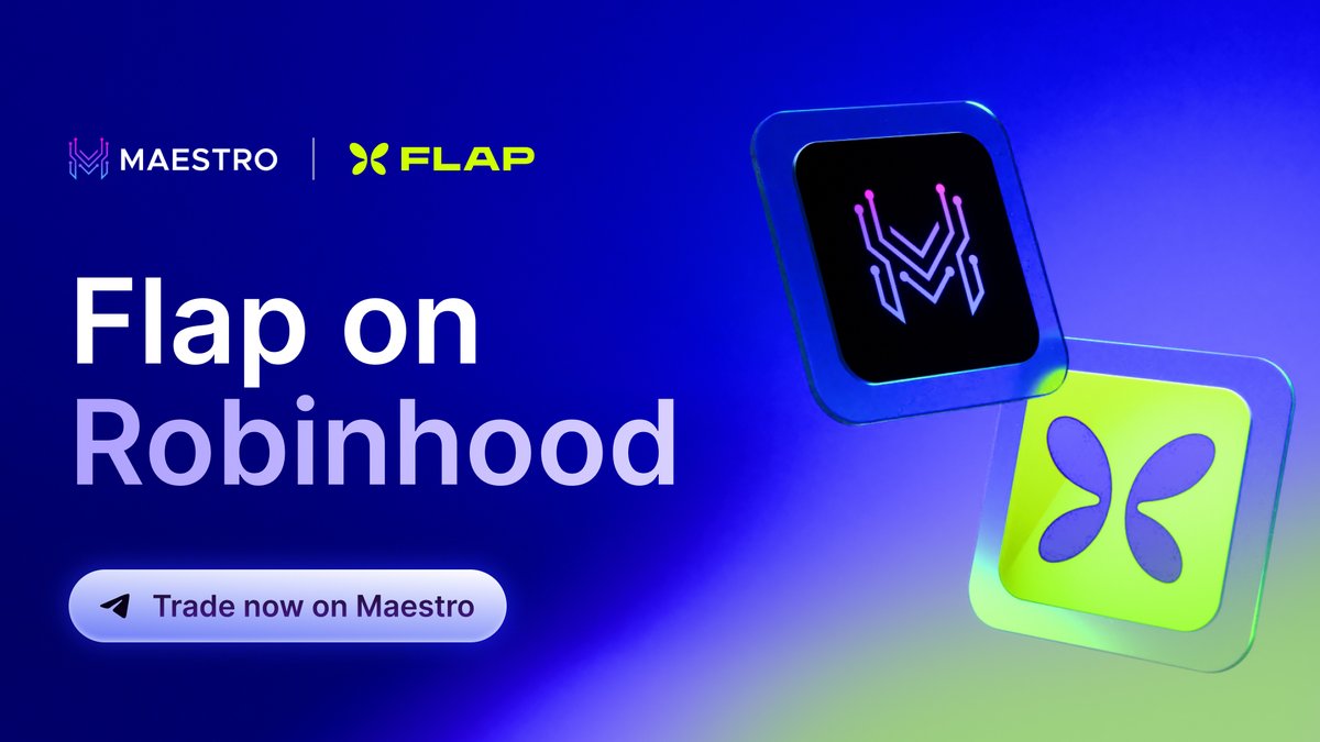 MaestroBots's tweet photo. Maestro supports Flap on Robinhood 🦋

Trade new @flapdotsh tokens on RH from day one.

✦ Lightning fast execution
✦ Advanced trading tools
✦ Up to 30% Cashback

Move early, move fast with Maestro.
