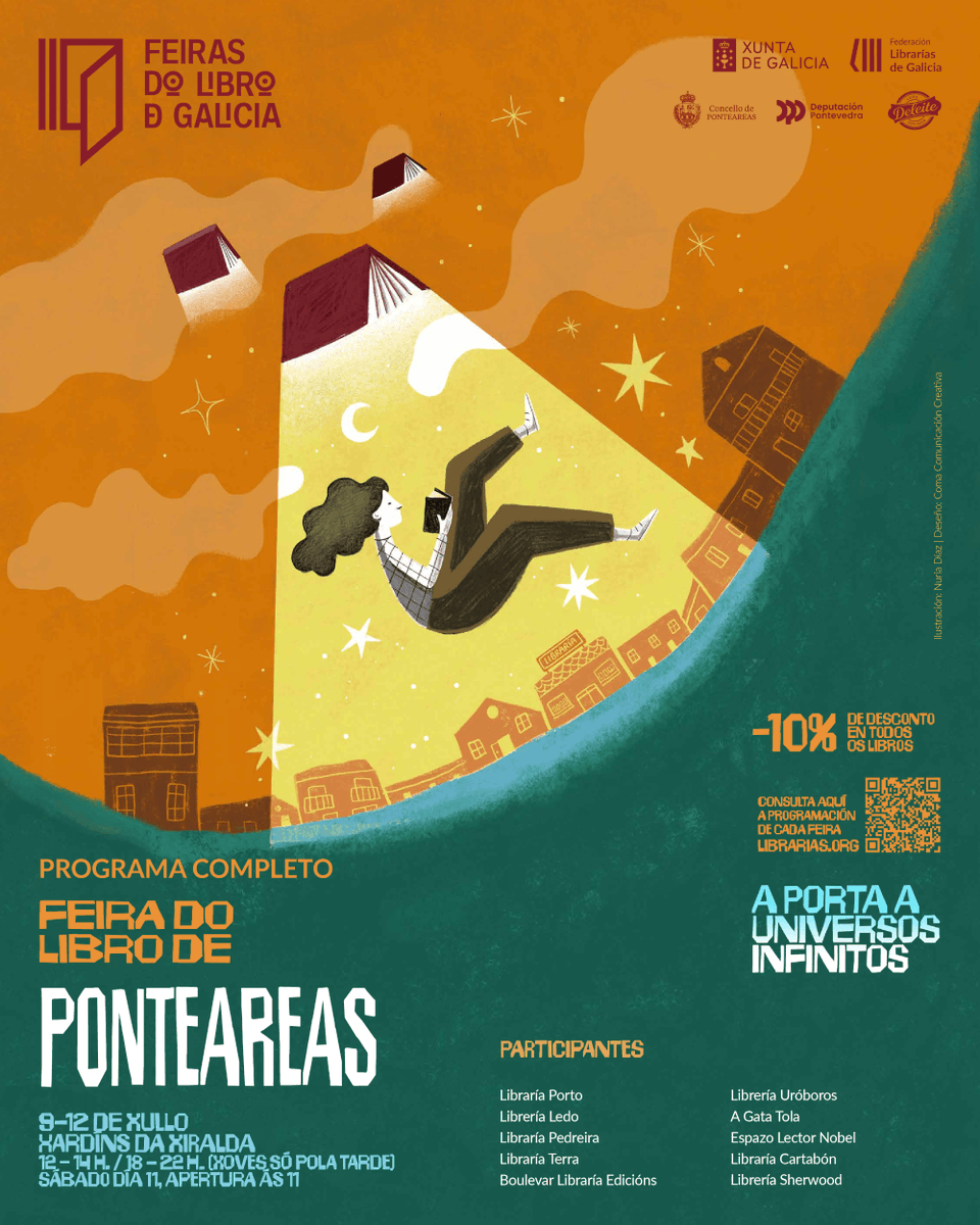 aelg's tweet photo. Ponteareas: actividades do 11 de xullo da Feira do Libro 2026: https://t.co/TEP4dfeAXV @LibrariasGal @armandorequeixo @EdGalaxia @franalonso @Xerais @MeduliaE https://t.co/IQ0tcsBlu3