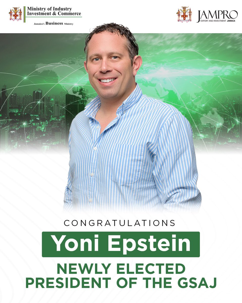 Jamprocorp's tweet photo. Congratulations to Yoni Epstein on his election as President of the Global Services Association of Jamaica.

A former GSAJ President and former JAMPRO Board member, Yoni has made lasting contributions to Jamaica's Global Services Sector. Wishing him every success in his new term. https://t.co/N9ntQ98270