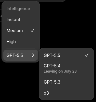 Saterz_'s tweet photo. First of all where the hell 5.6? /j
Then why is 5.4 being deprecated before 5.3??
And why is o3 still here???
And what did they do with 4o😱???? /j https://t.co/AFW1eODty5