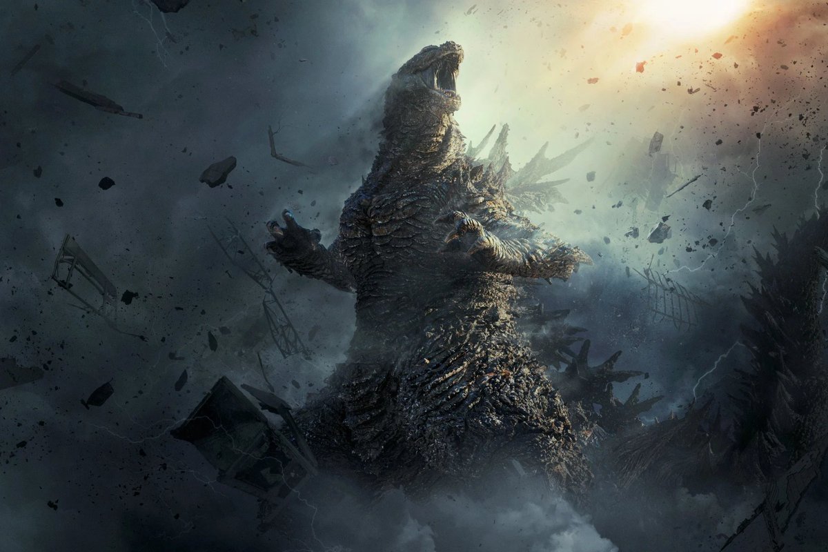 KaiserKnightMax's tweet photo. This 'Godzilla Minus Zero' visual really reminds me of this Noriyoshi Ohrai piece. In particular Godzilla's pose and his exaggerated dorsal spines. https://t.co/RTanp1Jssx