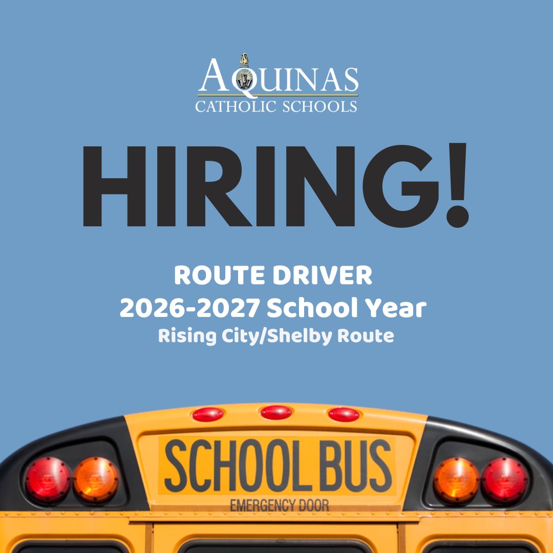 AquinasNation's tweet photo. 🚌 NOW HIRING: Route Bus Driver for the 2026-2027 School Year! 🚌
📞 402-367-3175
📞 402-367-3669
We look forward to hearing from you!
https://t.co/7OSdagiJv6 https://t.co/dZjAjIQ4xd