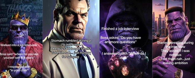 slndr3000's tweet photo. "Thanos Job Interview" this is a new viral meme trend that's absolutely blowing up on Tiktok!

People making bunch of memes and vids !

Just check it - https://t.co/d6vJJkYnHF https://t.co/Zx5t4xE8JP