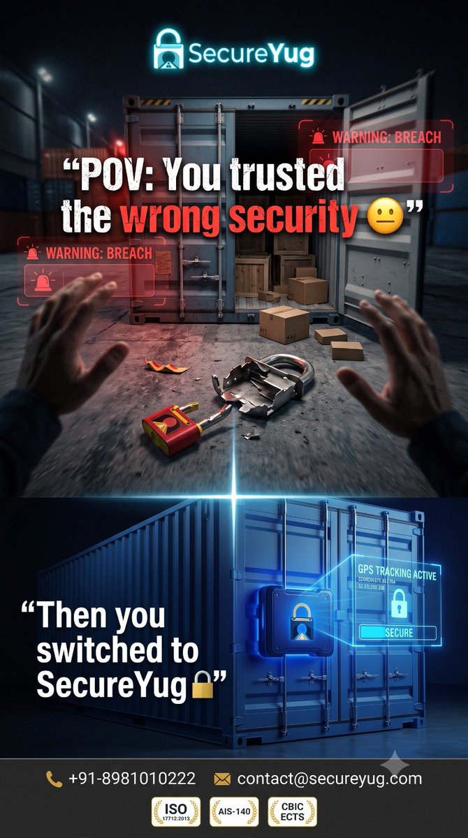 SecureYug's tweet photo. Your cargo isn't lost. It's just invisible.
If you can't see it, you can't protect it.
📧 contact@secureyug.com
🌐 https://t.co/1qfl56nOtp
📞 +91 89810 10222 https://t.co/aUy3t27HHN